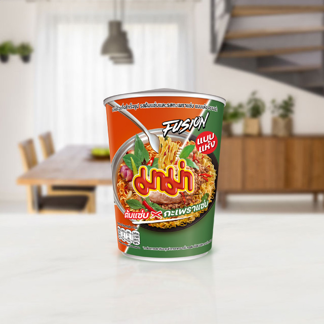 DRIED INSTANT CUP NOODLES TOM SAAB AND SPICY BASIL FLAVOUR